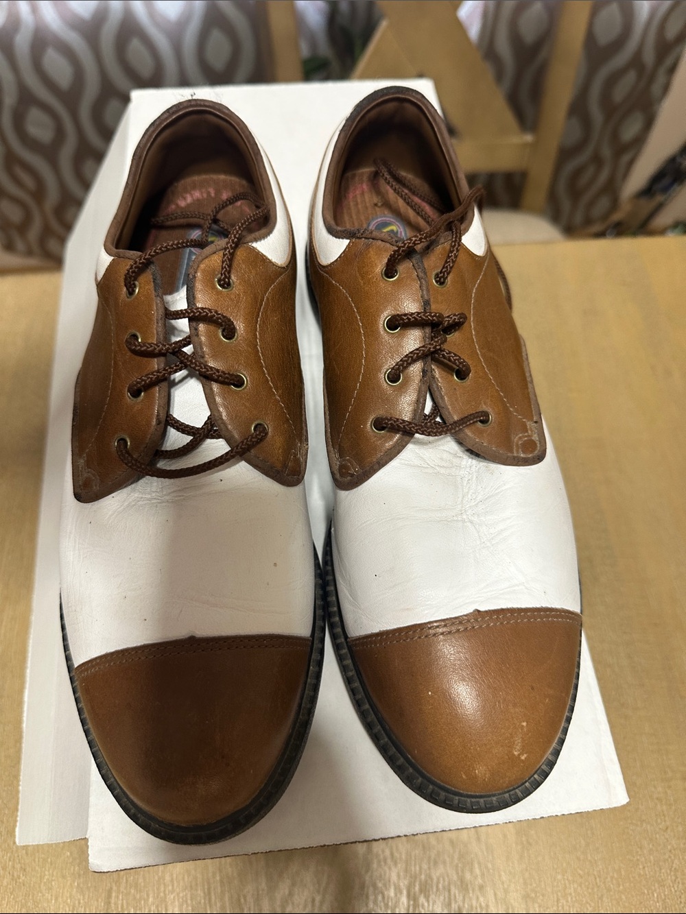 Nike Women's Golf Two-Tone Brown and White Leather Oxfords